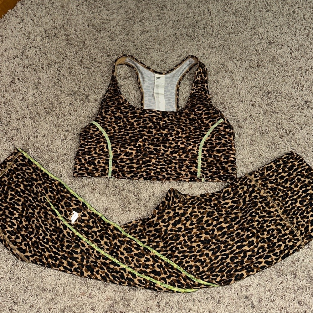 Fabletics cheetah leggings and sports bra set